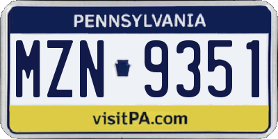 PA license plate MZN9351