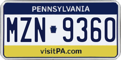 PA license plate MZN9360