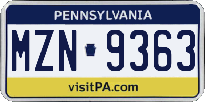 PA license plate MZN9363
