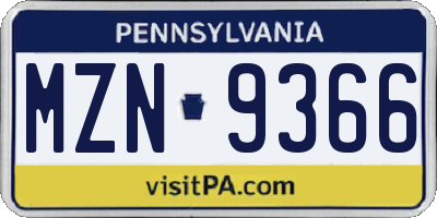 PA license plate MZN9366