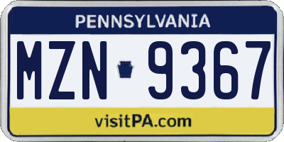 PA license plate MZN9367