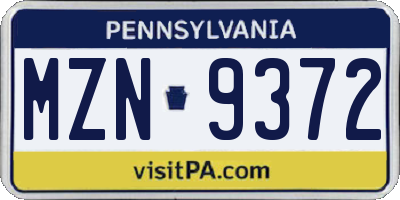 PA license plate MZN9372