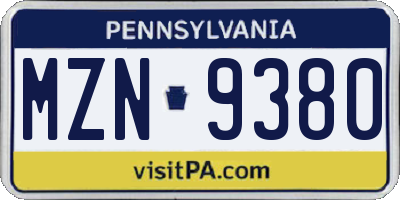 PA license plate MZN9380