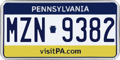 PA license plate MZN9382
