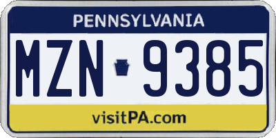 PA license plate MZN9385