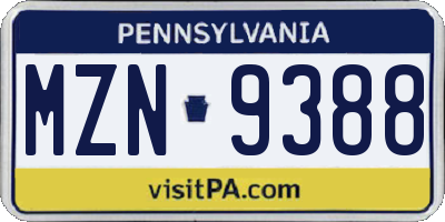 PA license plate MZN9388