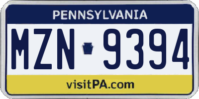 PA license plate MZN9394
