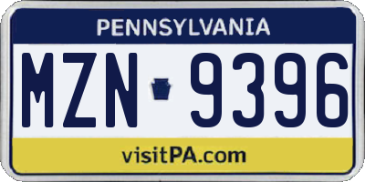 PA license plate MZN9396