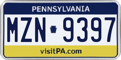 PA license plate MZN9397