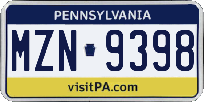 PA license plate MZN9398