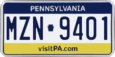 PA license plate MZN9401