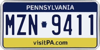 PA license plate MZN9411