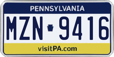 PA license plate MZN9416