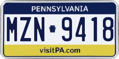 PA license plate MZN9418