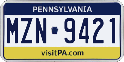 PA license plate MZN9421
