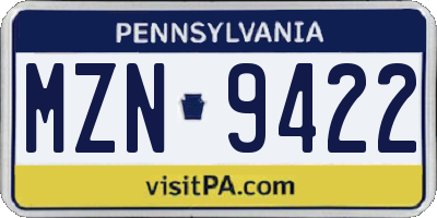 PA license plate MZN9422