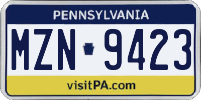 PA license plate MZN9423
