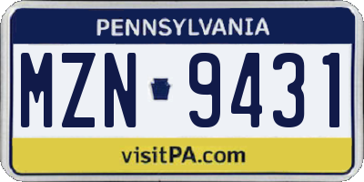 PA license plate MZN9431