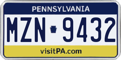 PA license plate MZN9432