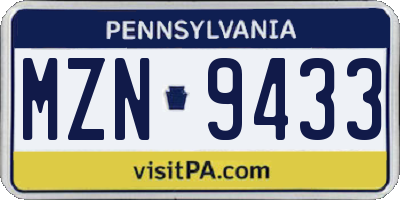 PA license plate MZN9433