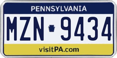 PA license plate MZN9434