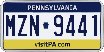 PA license plate MZN9441