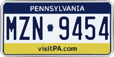 PA license plate MZN9454