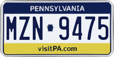 PA license plate MZN9475