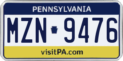 PA license plate MZN9476