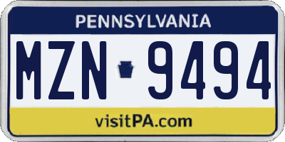 PA license plate MZN9494