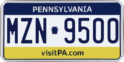 PA license plate MZN9500