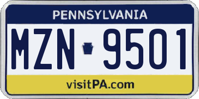 PA license plate MZN9501