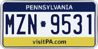 PA license plate MZN9531