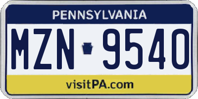 PA license plate MZN9540