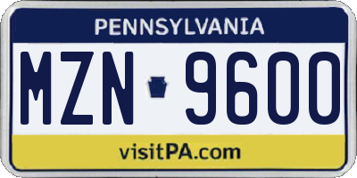 PA license plate MZN9600