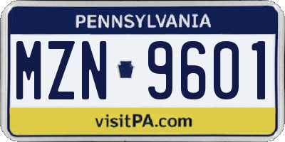 PA license plate MZN9601