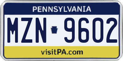 PA license plate MZN9602