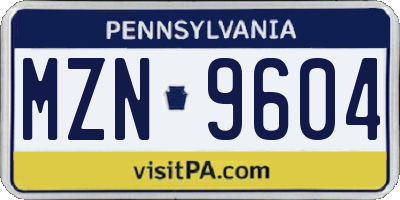 PA license plate MZN9604
