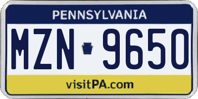 PA license plate MZN9650