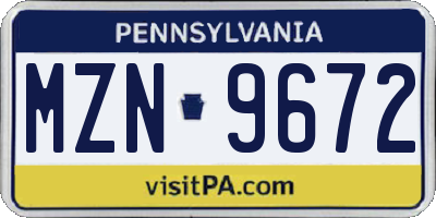 PA license plate MZN9672