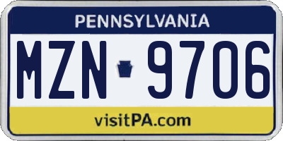 PA license plate MZN9706