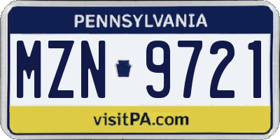 PA license plate MZN9721