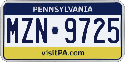 PA license plate MZN9725