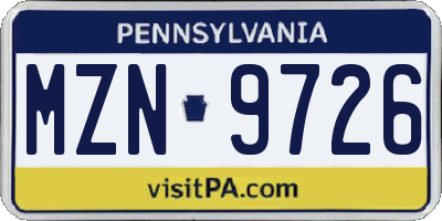 PA license plate MZN9726