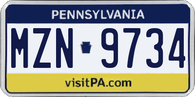 PA license plate MZN9734