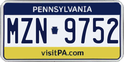 PA license plate MZN9752