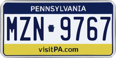 PA license plate MZN9767