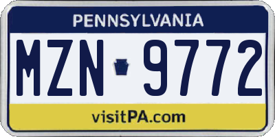 PA license plate MZN9772