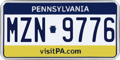 PA license plate MZN9776