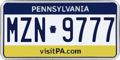 PA license plate MZN9777